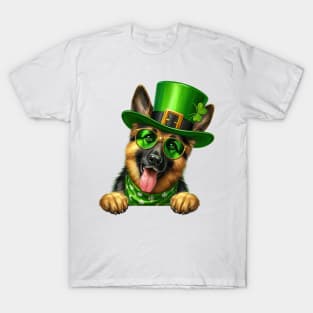 St Patricks Day Peeking German Shepherd Dog T-Shirt